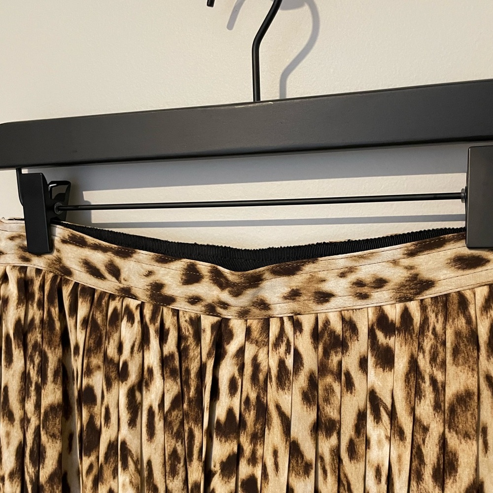J. Crew Beige and Brown Leopard Print Pleated A-Line Skirt - Picture 7 of 11